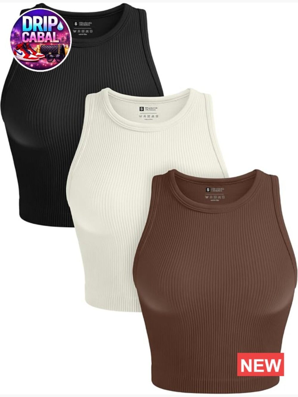 Seamless Ribbed Crop Tank Top 3 Pack High Neck Racerback Yoga Workout Shirts